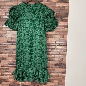 St. Gillian Vintage 1980’s Green Black Silk Dress Women’s Size 2 Petite Ruffles